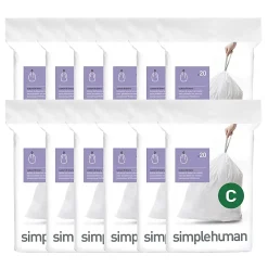 simplehuman Code C Custom-Fit Can Liners, 0.3mil, 2.6-3.2 Gallons, White, Box Of 240