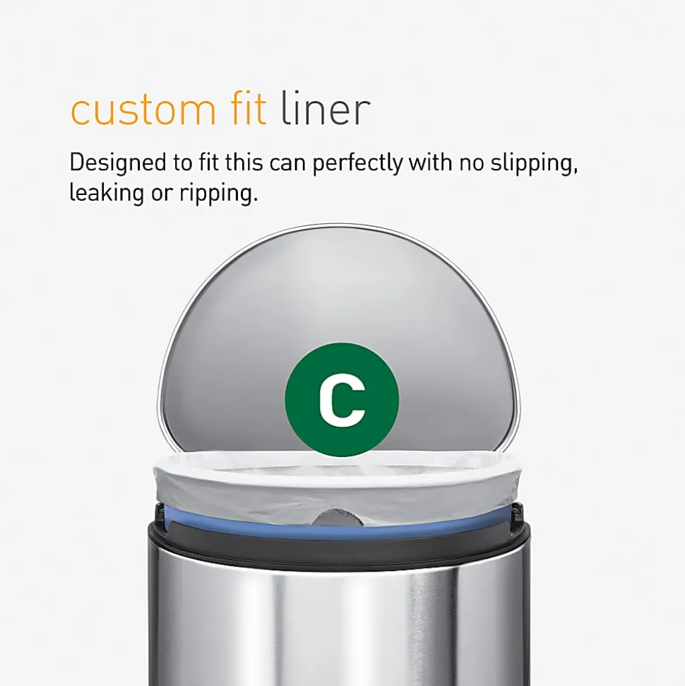 simplehuman Code C Custom-Fit Can Liners, 0.3mil, 2.6-3.2 Gallons, White, Box Of 240