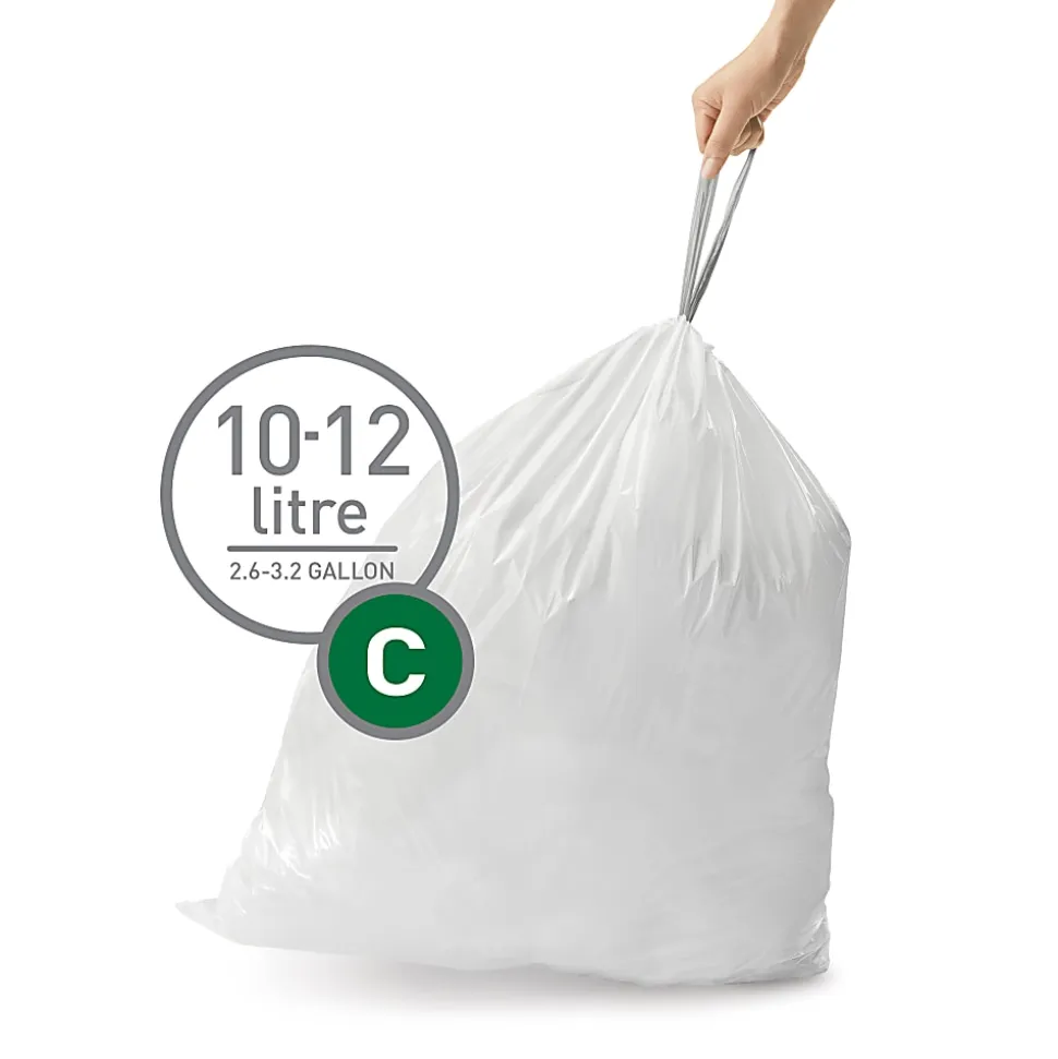 simplehuman Code C Custom-Fit Can Liners, 0.3mil, 2.6-3.2 Gallons, White, Box Of 240