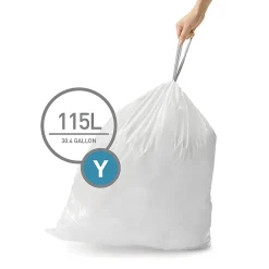 simplehuman Code Y Custom-Fit Liners, 30 Gallons, White, 0.3 mil, Pack Of 200