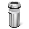 simplehuman Commercial Open Top Trash Can, Bullet Round, 30 Gallons, 32.3" x 18.9", Brushed Heavy-Gauge Stainless Steel