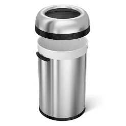 simplehuman Commercial Open Top Trash Can, Bullet Round, 30 Gallons, 32.3" x 18.9", Brushed Heavy-Gauge Stainless Steel