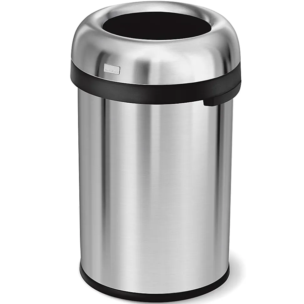 simplehuman Commercial Open Top Trash Can, Bullet Round, 30 Gallons, 32.3" x 18.9", Brushed Heavy-Gauge Stainless Steel