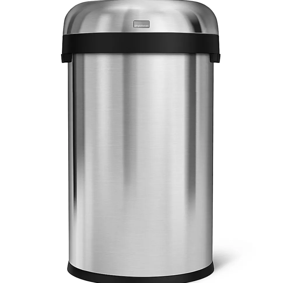 simplehuman Commercial Open Top Trash Can, Bullet Round, 21 Gallons, 30" x 17.8", Brushed Heavy-Gauge Stainless Steel
