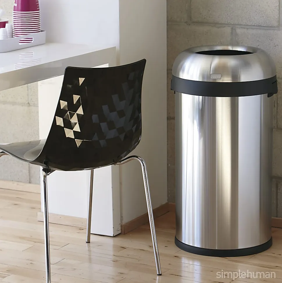 simplehuman Commercial Open Top Trash Can, Bullet Round, 21 Gallons, 30" x 17.8", Brushed Heavy-Gauge Stainless Steel