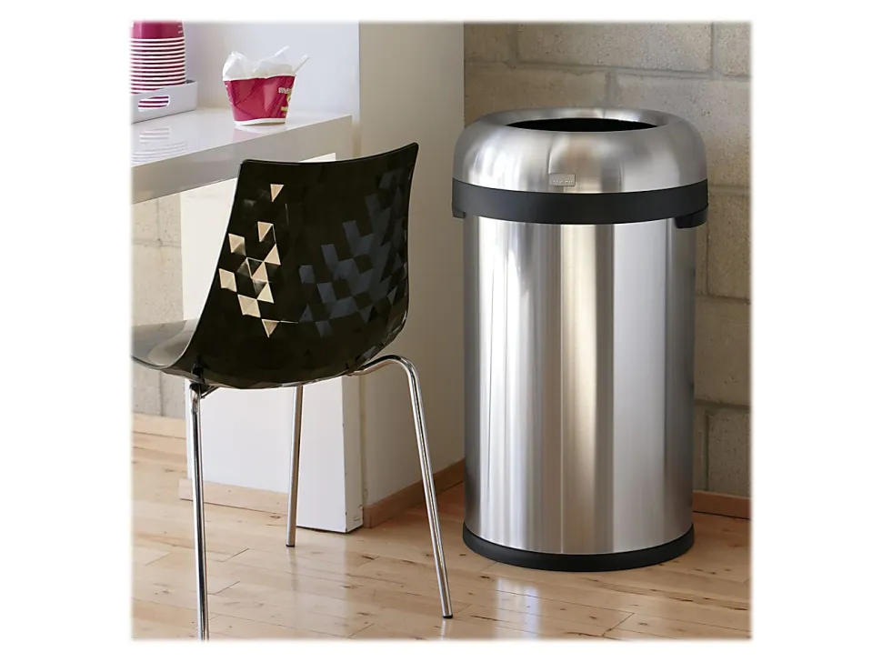 simplehuman Commercial Open Top Trash Can, Bullet Round, 21 Gallons, 30" x 17.8", Brushed Heavy-Gauge Stainless Steel