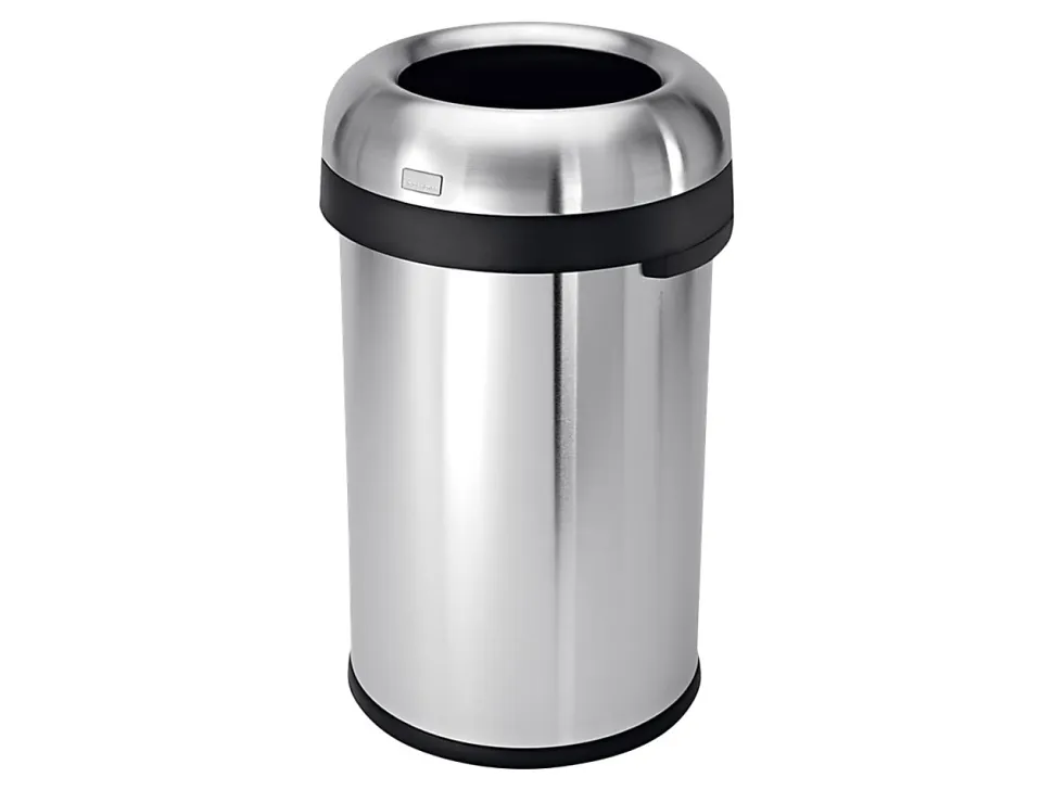 simplehuman Commercial Open Top Trash Can, Bullet Round, 21 Gallons, 30" x 17.8", Brushed Heavy-Gauge Stainless Steel
