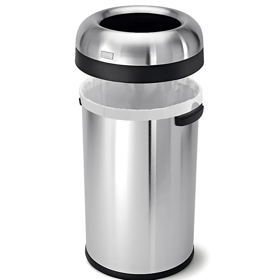 simplehuman Commercial Open Top Trash Can, Bullet Round, 21 Gallons, 30" x 17.8", Brushed Heavy-Gauge Stainless Steel