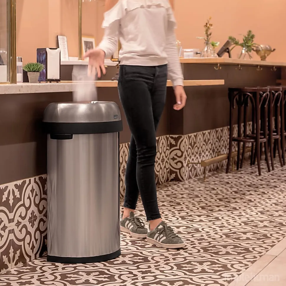 simplehuman Commercial Open Top Trash Can, Semi-Round, 21 Gallons, 30" x 20.7" x 14.3", Brushed Heavy-Gauge Stainless Steel