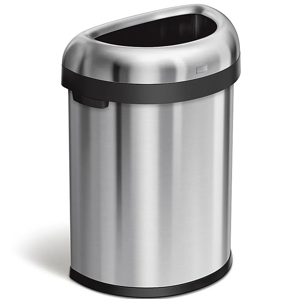 simplehuman Commercial Open Top Trash Can, Semi-Round, 21 Gallons, 30" x 20.7" x 14.3", Brushed Heavy-Gauge Stainless Steel
