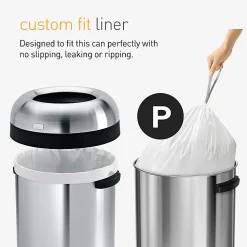 simplehuman Commercial Open Top Trash Can, Bullet Round, 16 Gallons, 29.8" x 16.1" x 15.8", Brushed Heavy-Gauge Stainless Steel