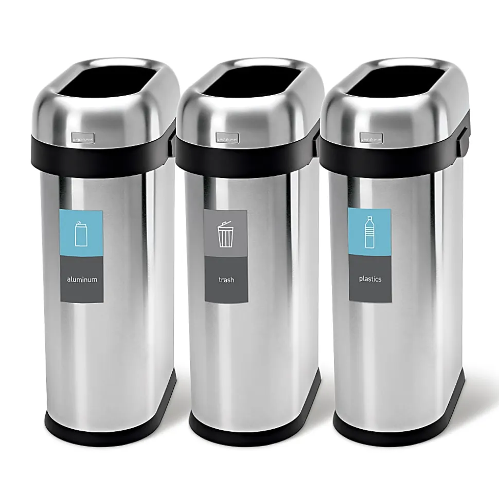 simplehuman Commercial Open Top Trash Can, Slim Oval, 13 Gallons, 27.4" x 10.7" x 18.2", Brushed Heavy-Gauge Stainless Steel