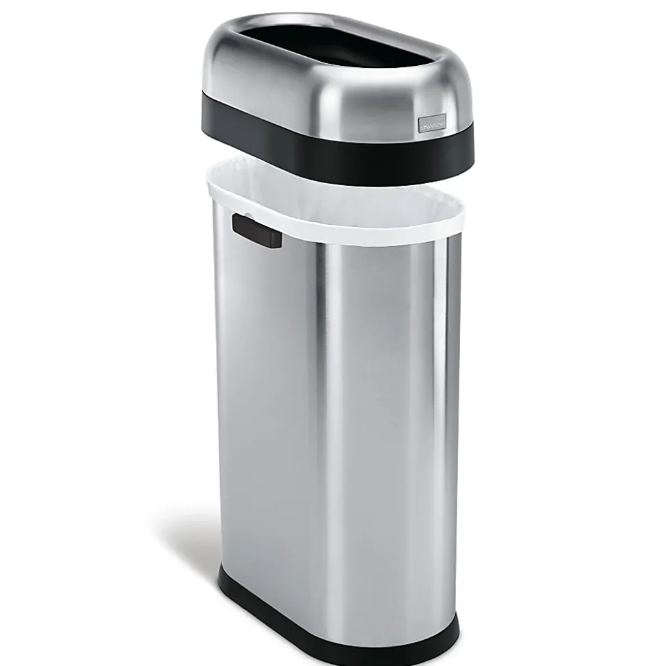 simplehuman Commercial Open Top Trash Can, Slim Oval, 13 Gallons, 27.4" x 10.7" x 18.2", Brushed Heavy-Gauge Stainless Steel