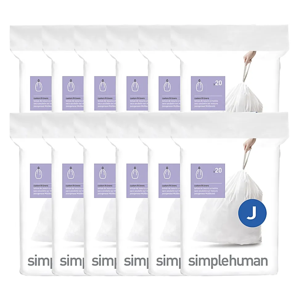 simplehuman® Custom Fit Can Liners, J, 0.3 mil, 30-40L/8-10G, White, Pack Of 240