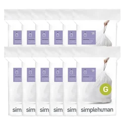 simplehuman Custom Fit Can Liners, G, 0.3 mil, 8 Gallons, White, Pack Of 240 Liners