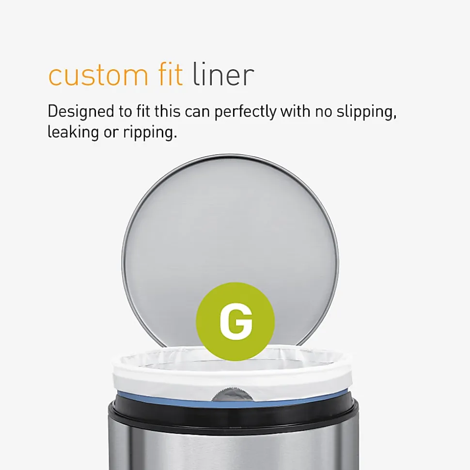 simplehuman Custom Fit Can Liners, G, 0.3 mil, 8 Gallons, White, Pack Of 240 Liners