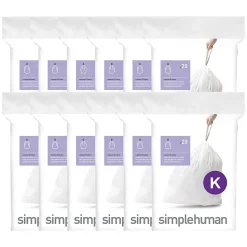 simplehuman® Custom Fit Can Liners, K, 0.3 mil, 35-45L/9-12G, White, Pack Of 240
