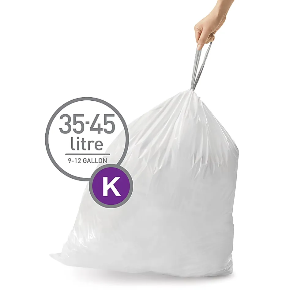 simplehuman® Custom Fit Can Liners, K, 0.3 mil, 35-45L/9-12G, White, Pack Of 240