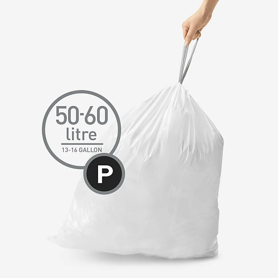 simplehuman Custom Fit Can Liners, 16 Gallon, 50% Recycled, White, Pack Of 200 Liners
