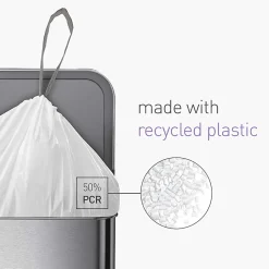 simplehuman Custom Fit Can Liners, 16 Gallon, 50% Recycled, White, Pack Of 200 Liners