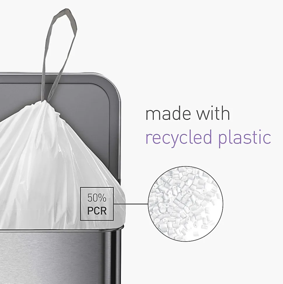 simplehuman Custom Fit Can Liners, 16 Gallon, 50% Recycled, White, Pack Of 200 Liners