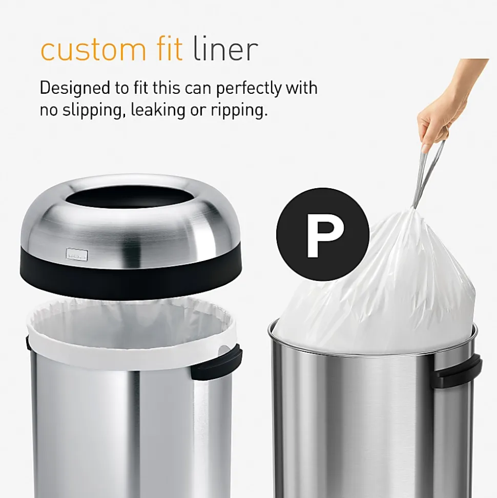 simplehuman Custom Fit Can Liners, 16 Gallon, 50% Recycled, White, Pack Of 200 Liners