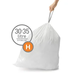 simplehuman® Custom Fit Can Liners, H, 0.3 mil, 30-35L/8-9G, White, Pack Of 240