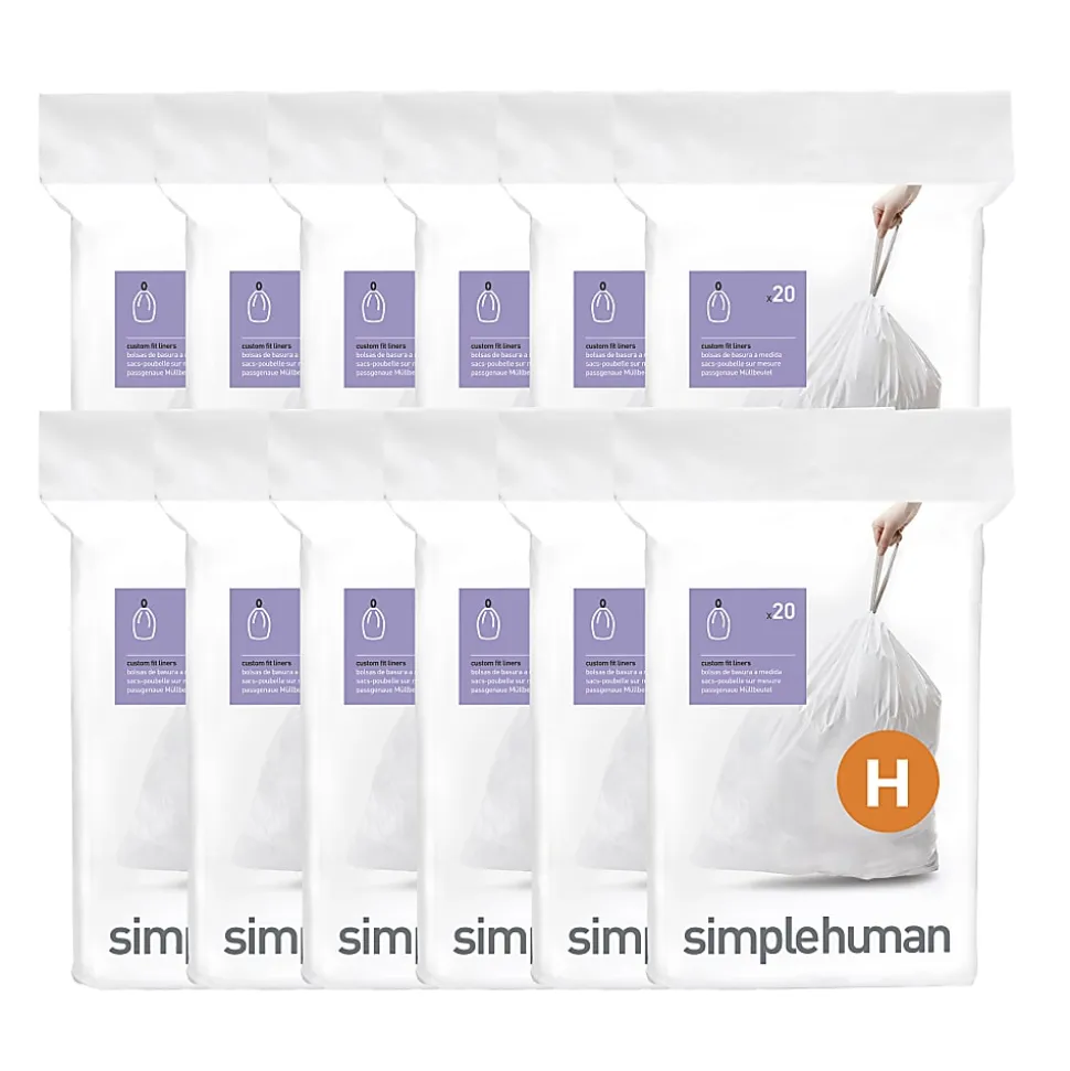 simplehuman® Custom Fit Can Liners, H, 0.3 mil, 30-35L/8-9G, White, Pack Of 240