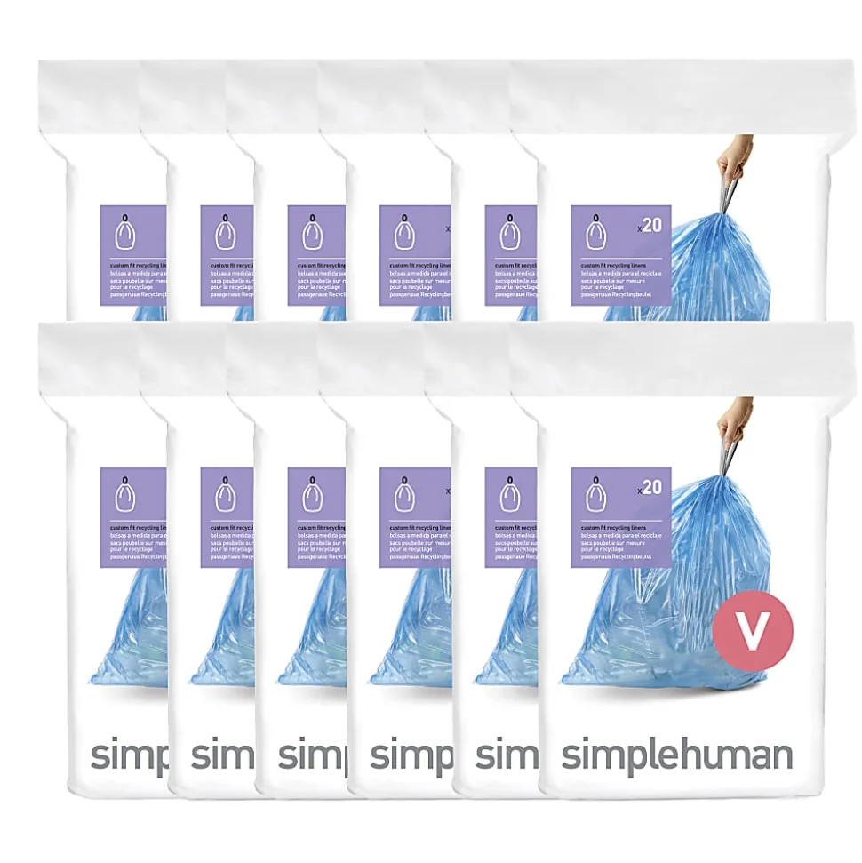simplehuman Custom-Fit 0.3-mil Can Liners, 4.2 - 4.8 Gallons, Blue, Pack Of 240