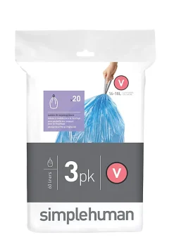 simplehuman Custom-Fit 0.3-mil Can Liners, 4.2 - 4.8 Gallons, Blue, Pack Of 240