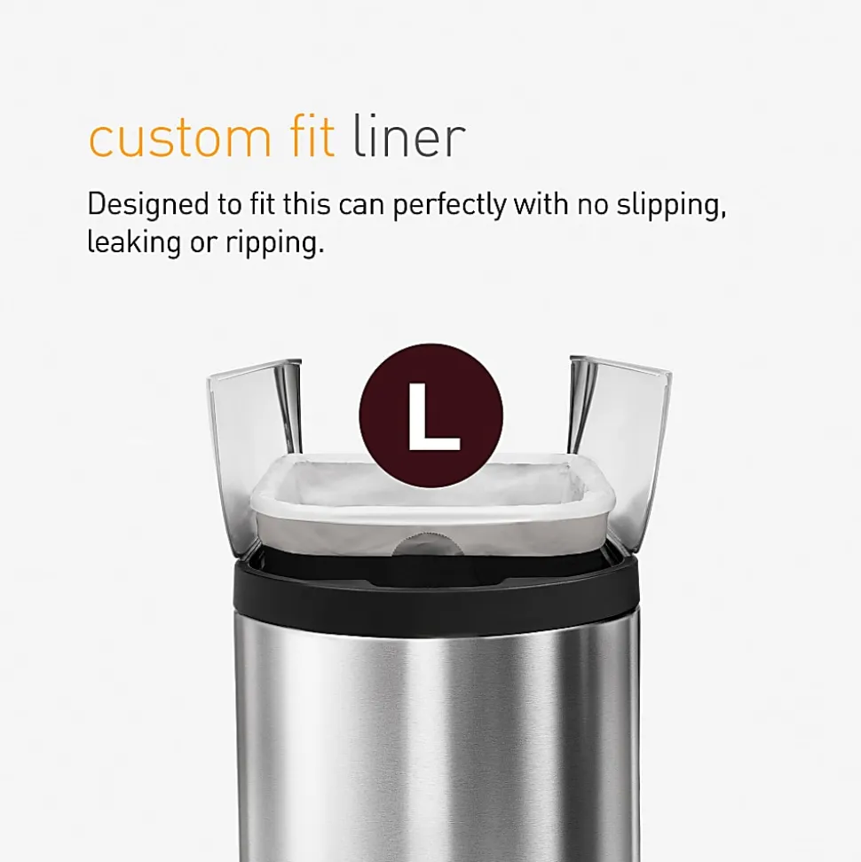 simplehuman Custom-Fit Trash Can Liners, Code L, 0.25-mil, 4.76 Gallons, 20" x 18 3/4", White, Pack Of 240 Liners