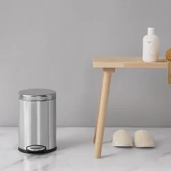 simplehuman Mini Round Step Trash Can, 1.2 Gallons, 12.1"H x 7.6"W x 10"D, Brushed Stainless Steel