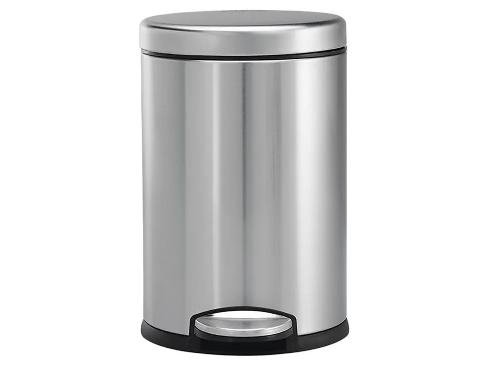 simplehuman Mini Round Step Trash Can, 1.2 Gallons, 12.1"H x 7.6"W x 10"D, Brushed Stainless Steel