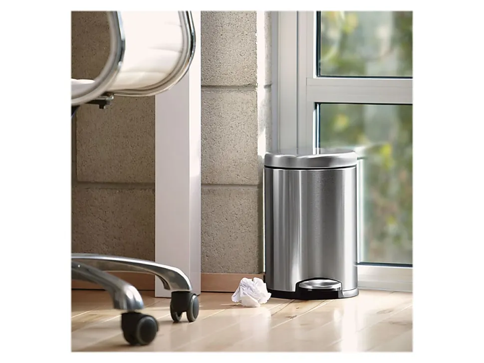 simplehuman Mini Round Step Trash Can, 1.2 Gallons, 12.1"H x 7.6"W x 10"D, Brushed Stainless Steel