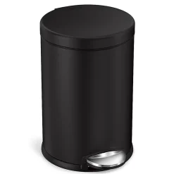 simplehuman Mini Round Step Trash Can, 1.2 Gallons, 12.1"H x 7.6"W x 10"D, Matte Black Steel