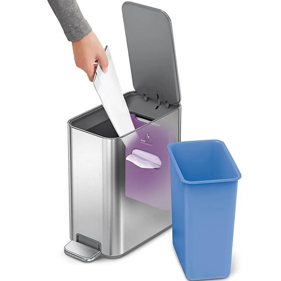 simplehuman Profile Slim Step Trash Can, 1.3 Gallon, 12.2"H x 12.6"D x 6.2"W, Brushed Stainless Steel