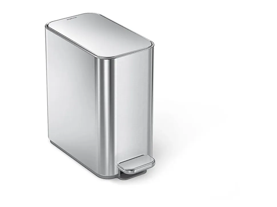 simplehuman Profile Slim Step Trash Can, 1.3 Gallon, 12.2"H x 12.6"D x 6.2"W, Brushed Stainless Steel