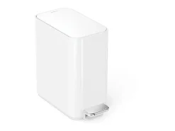 simplehuman Profile Slim Step Trash Can, 1.3 Gallon, 12.2"H x 12.6"D x 6.2"W, White Steel