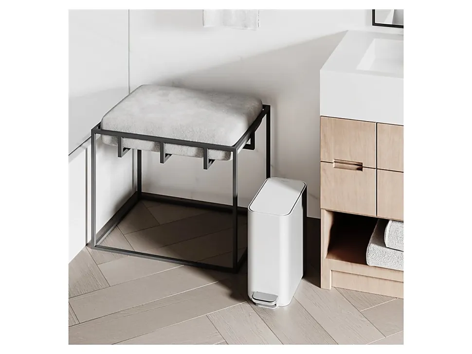 simplehuman Profile Slim Step Trash Can, 1.3 Gallon, 12.2"H x 12.6"D x 6.2"W, White Steel