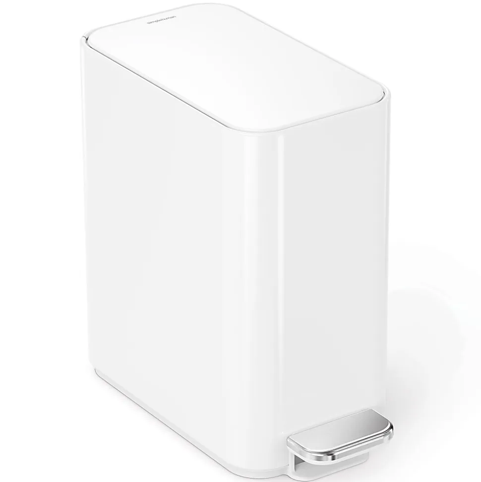 simplehuman Profile Slim Step Trash Can, 1.3 Gallon, 12.2"H x 12.6"D x 6.2"W, White Steel