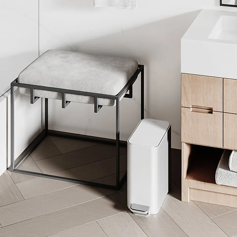 simplehuman Profile Slim Step Trash Can, 1.3 Gallon, 12.2"H x 12.6"D x 6.2"W, White Steel