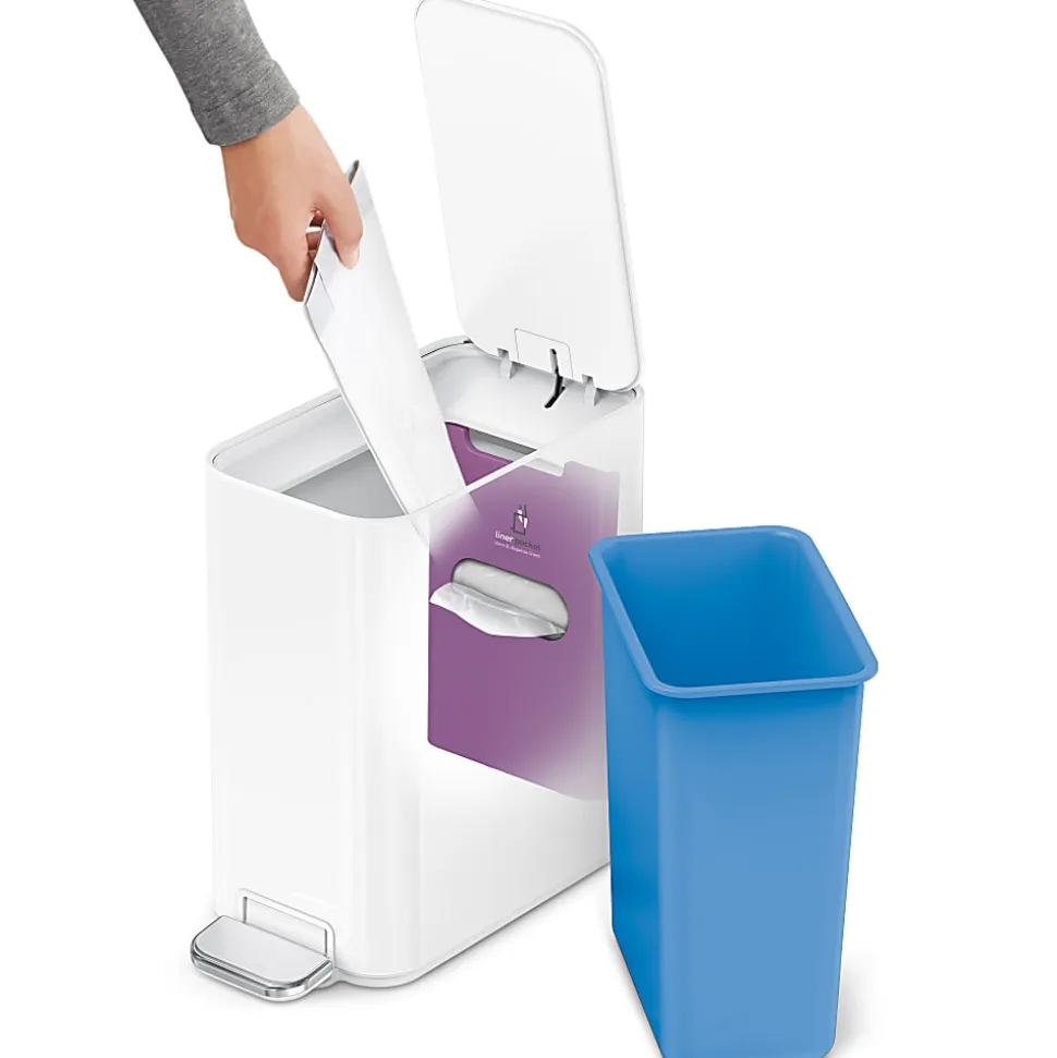 simplehuman Profile Slim Step Trash Can, 1.3 Gallon, 12.2"H x 12.6"D x 6.2"W, White Steel