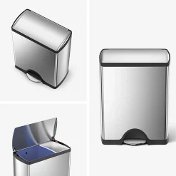 simplehuman® Rectangular Dual-Compartment Step Recycler Trash Can, 12.15 Gallons, Brushed Stainless Steel