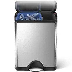 simplehuman® Rectangular Dual-Compartment Step Recycler Trash Can, 12.15 Gallons, Brushed Stainless Steel