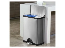 simplehuman® Rectangular Dual-Compartment Step Recycler Trash Can, 12.15 Gallons, Brushed Stainless Steel