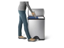 simplehuman® Rectangular Dual-Compartment Step Recycler Trash Can, 12.15 Gallons, Brushed Stainless Steel