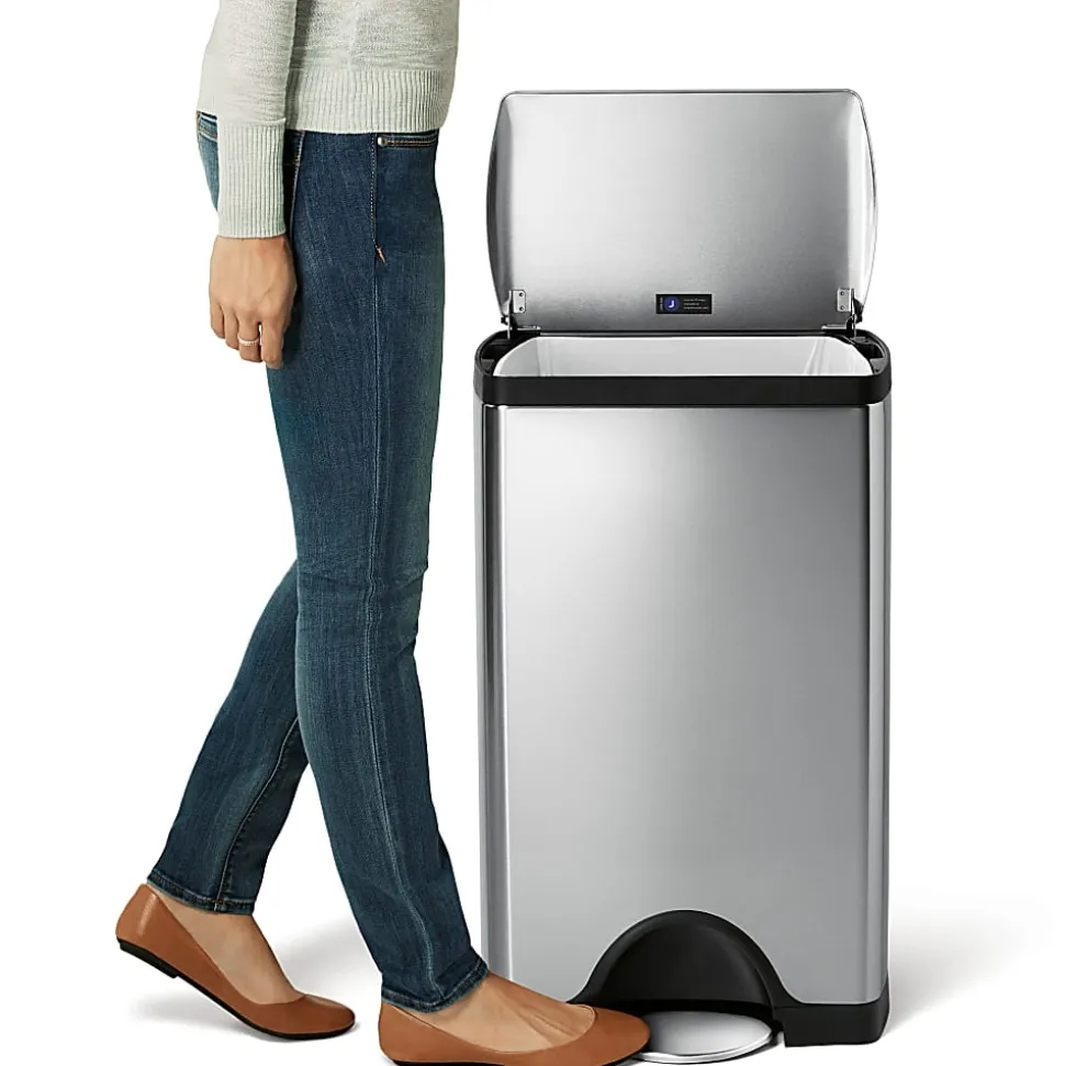 simplehuman® Rectangular Metal Step Trash Can, 10 Gallons, 25-3/4"H x 15-12/16"H x 12-1/2"D, Brushed Stainless Steel