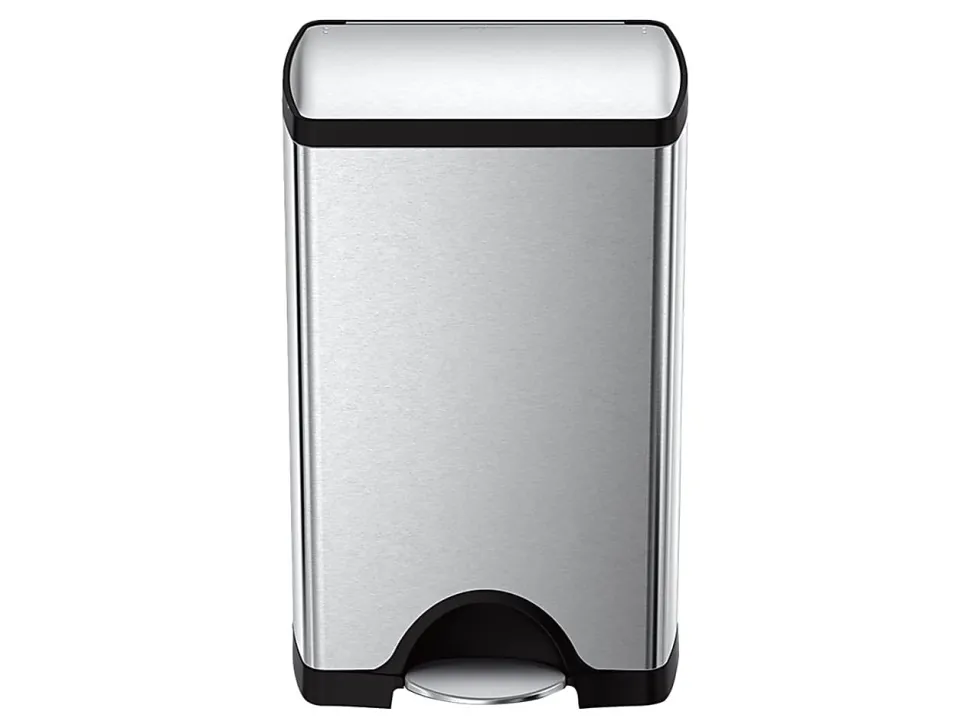 simplehuman® Rectangular Metal Step Trash Can, 10 Gallons, 25-3/4"H x 15-12/16"H x 12-1/2"D, Brushed Stainless Steel