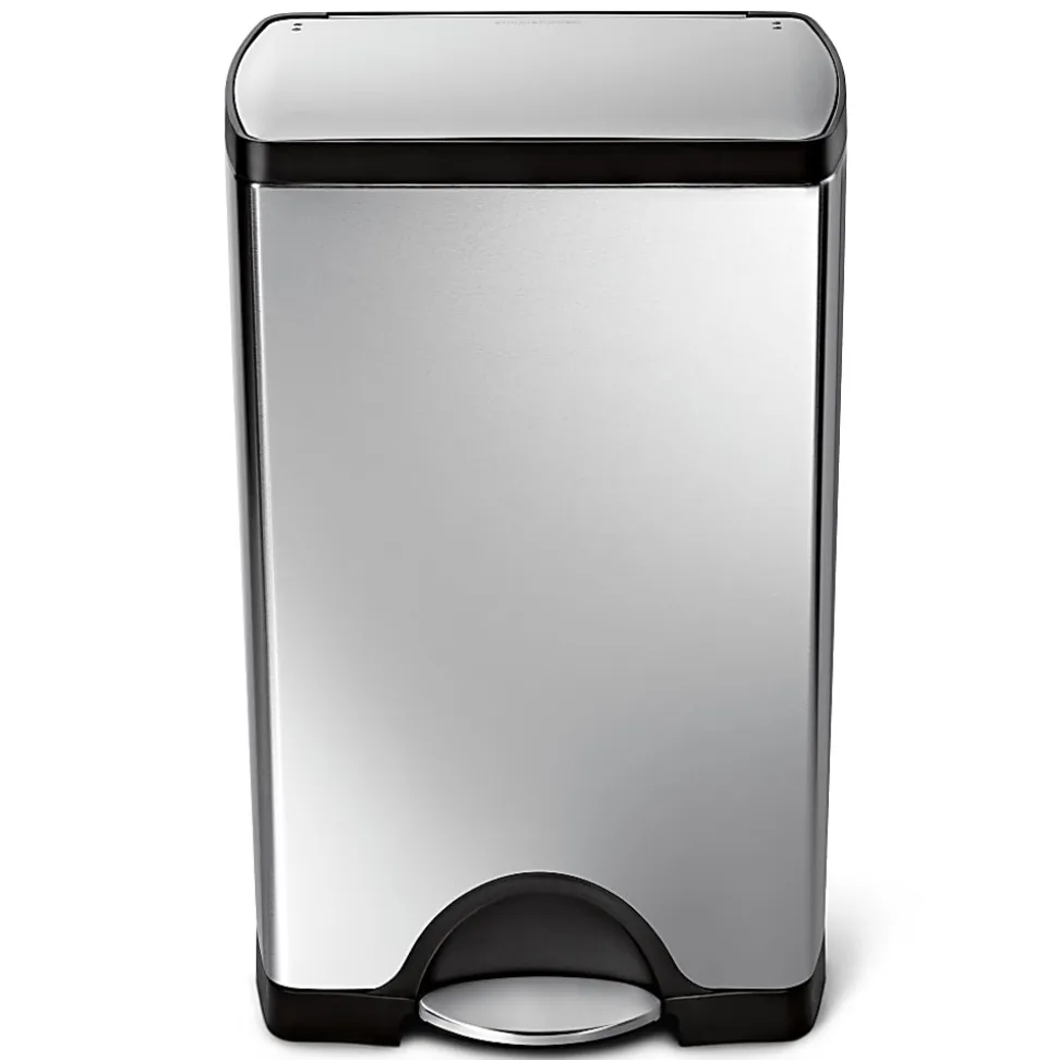 simplehuman® Rectangular Metal Step Trash Can, 10 Gallons, 25-3/4"H x 15-12/16"H x 12-1/2"D, Brushed Stainless Steel