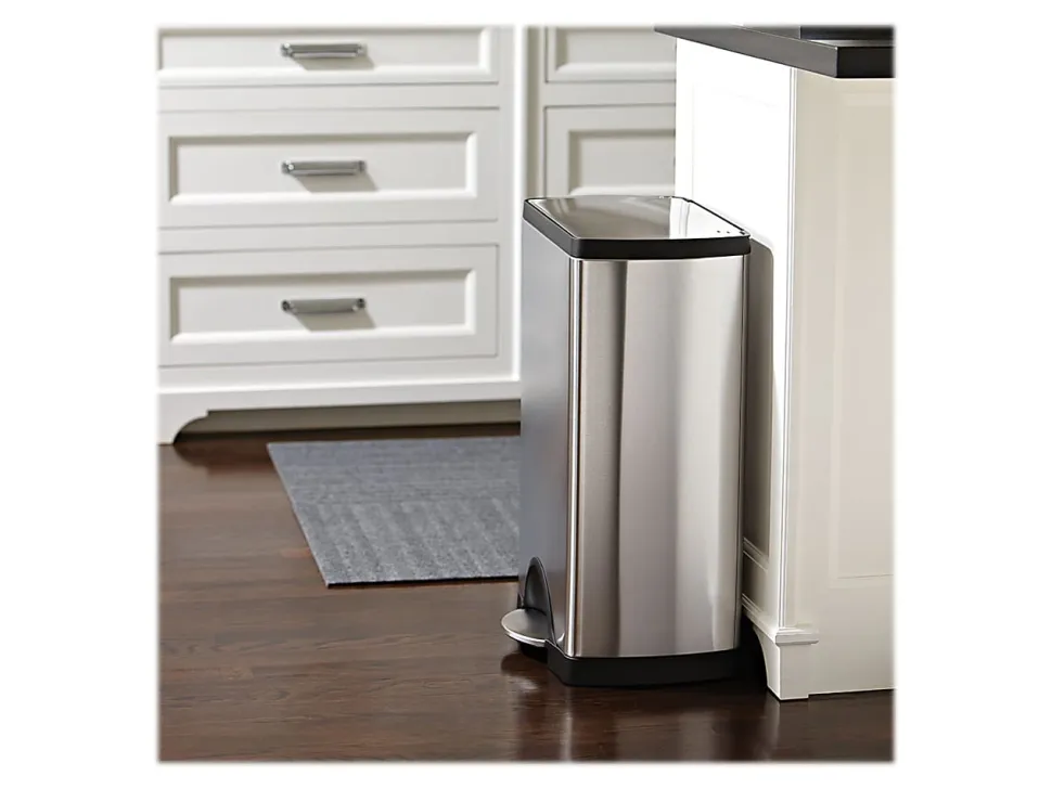 simplehuman® Rectangular Metal Step Trash Can, 10 Gallons, 25-3/4"H x 15-12/16"H x 12-1/2"D, Brushed Stainless Steel